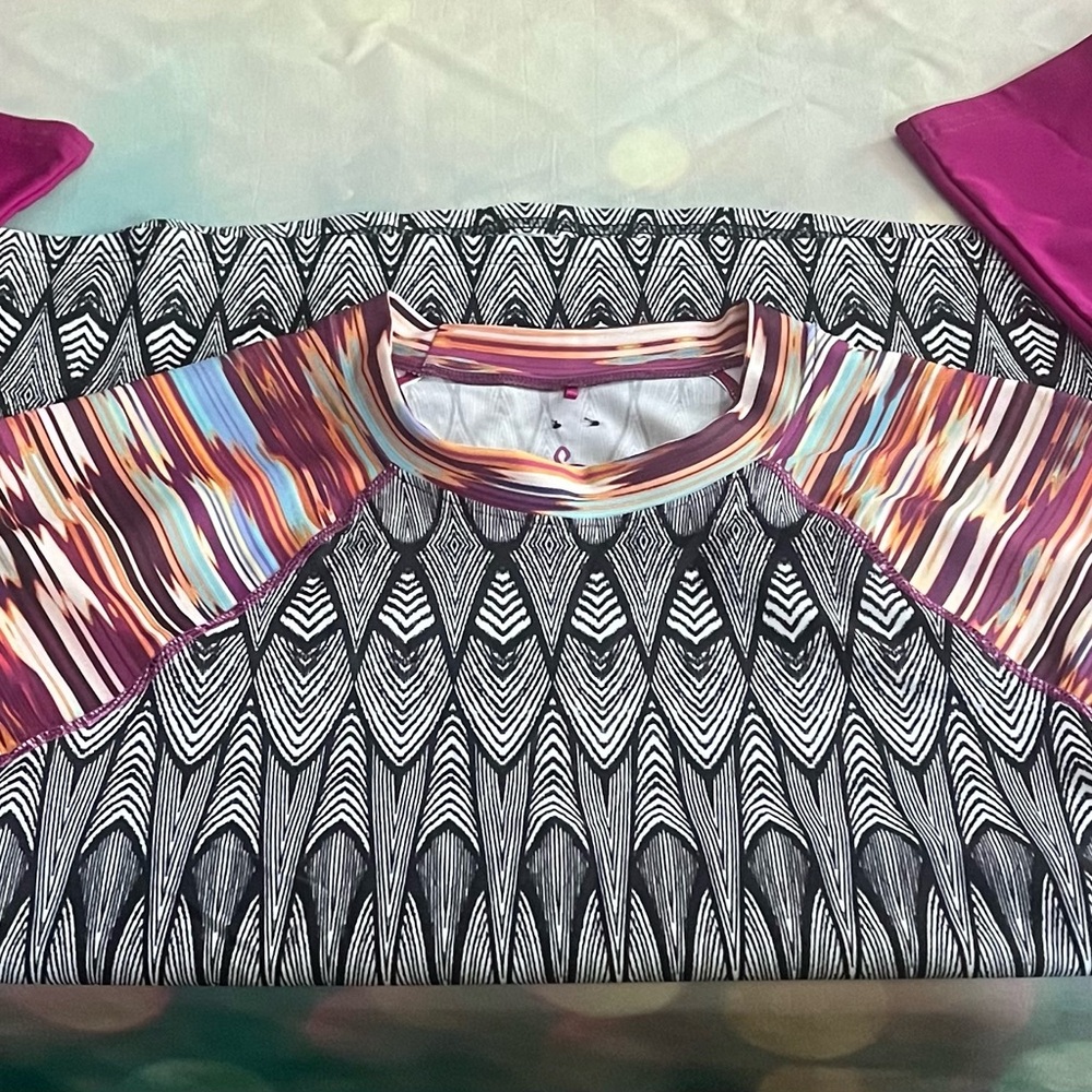 Prana Black and Multicolor Patterned Athletic Shirt NWOT